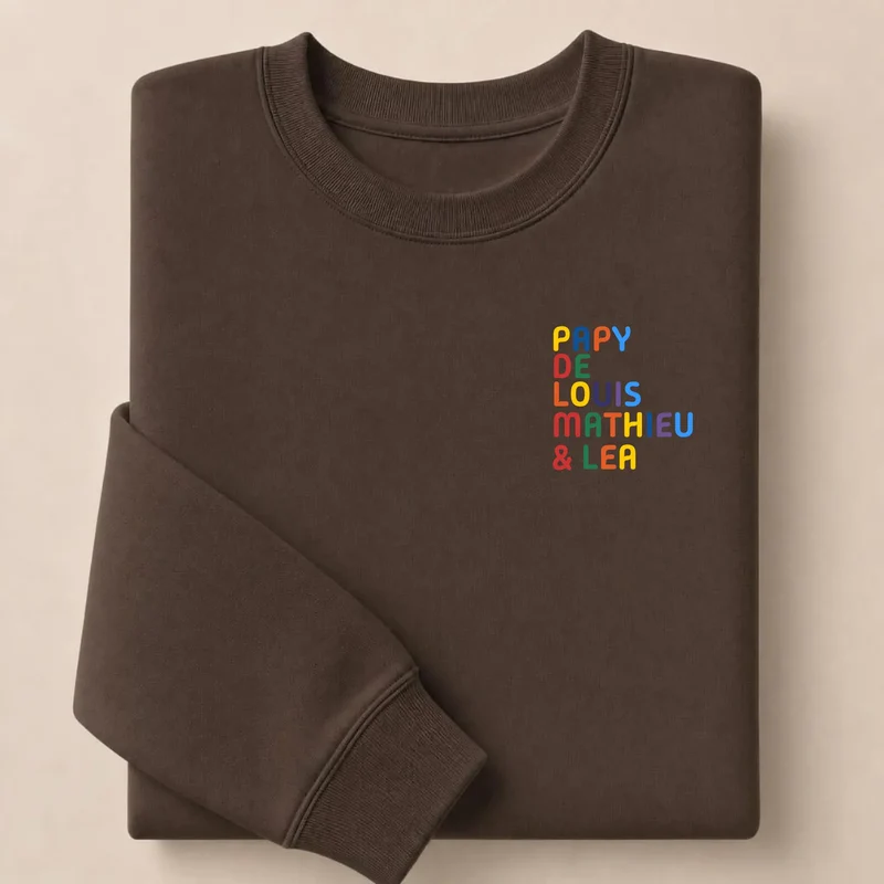 T-shirt personnalisé papy - Prénoms multicolores brodés