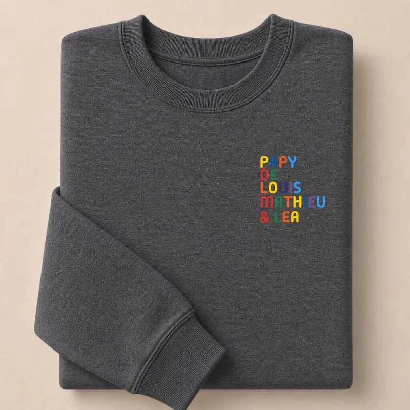T-shirt personnalisé papy - Prénoms multicolores brodés