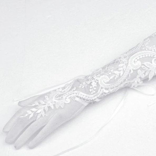 Gothic Riemchen Handschuhe für Damen mit Blumenstickerei