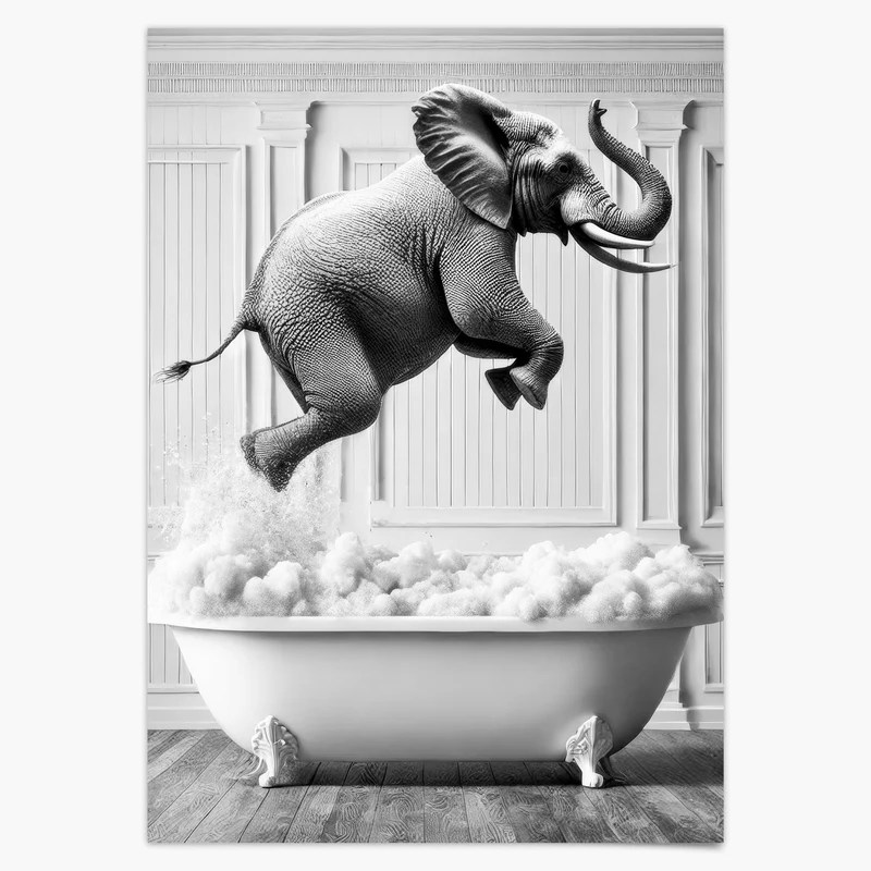Elefant springt in Badewanne Poster Badezimmer Deko Gäste WC Geschenk Hauskauf Einweihungsparty Badezimmer Dekoration Badezimmer Print Fun