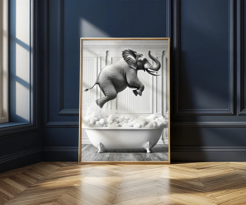 Elefant springt in Badewanne Poster Badezimmer Deko Gäste WC Geschenk Hauskauf Einweihungsparty Badezimmer Dekoration Badezimmer Print Fun