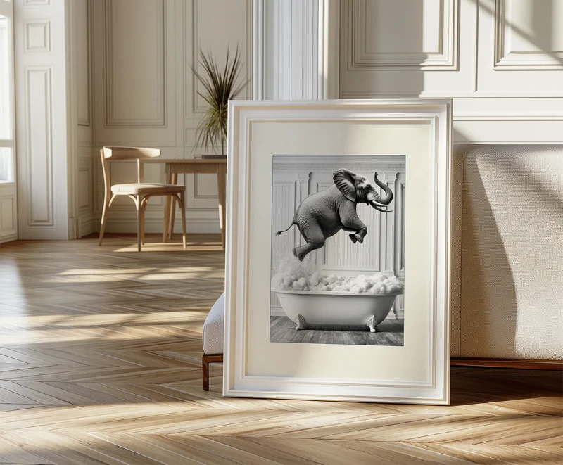 Elefant springt in Badewanne Poster Badezimmer Deko Gäste WC Geschenk Hauskauf Einweihungsparty Badezimmer Dekoration Badezimmer Print Fun