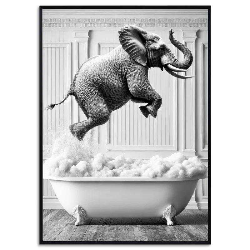 Elefant springt in Badewanne Poster Badezimmer Deko Gäste WC Geschenk Hauskauf Einweihungsparty Badezimmer Dekoration Badezimmer Print Fun