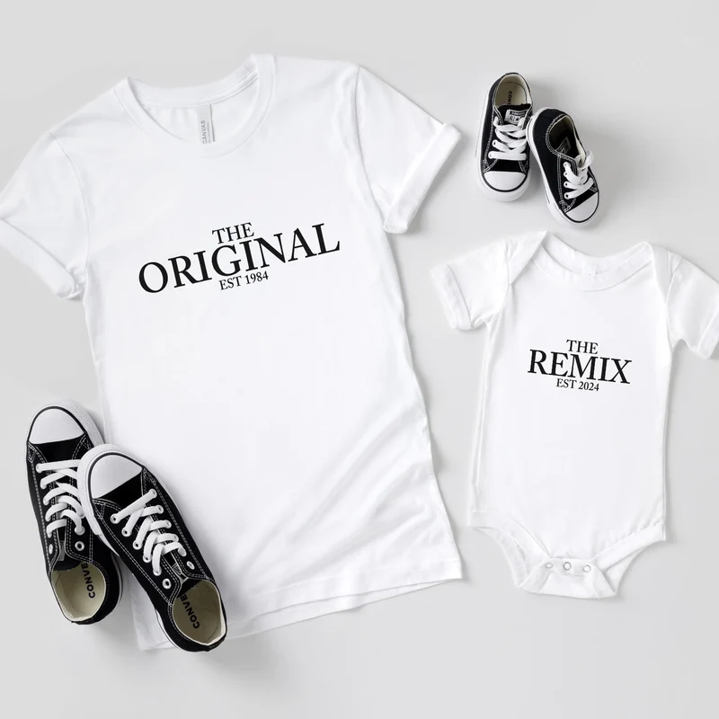 Personalisierte Geschenke Baby Vater Sohn Partnerlook Papa tshirt Mutter Tochter Outfit Geschenk Papa Valentinstag Original Remix Shirts
