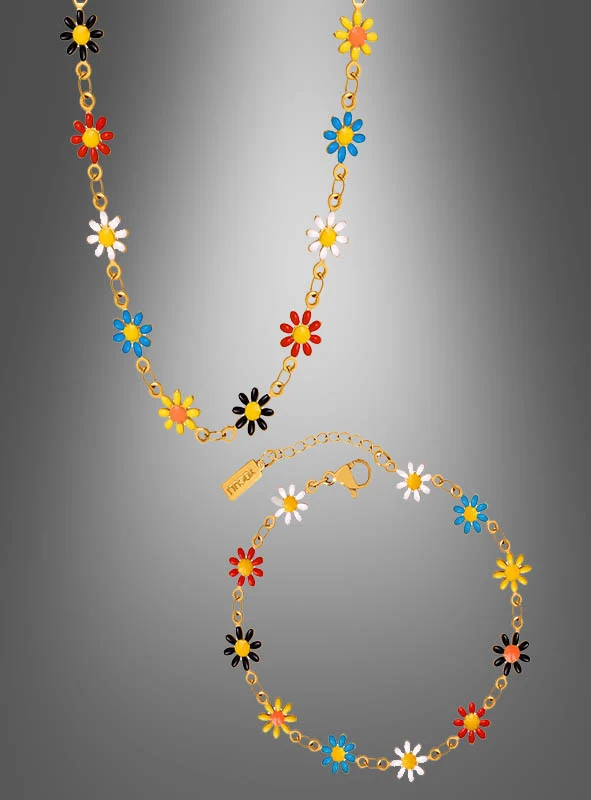 Buntes Blumenschmuck Set Armband & Kette