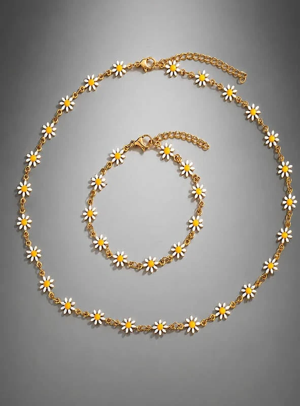 Weiße Blumen Schmuckset Kette & Armband