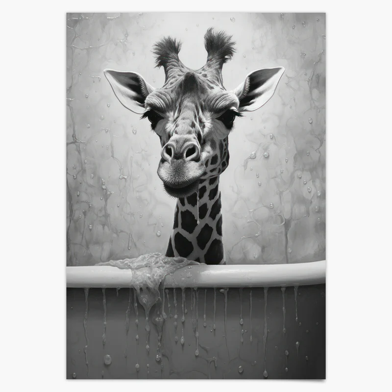 Badezimmer Poster Giraffe in Badewanne Badezimmer Bild Gäste WC Deko Bilder Lustig Trendige Poster Wanddeko Art Deco Wanddekoration