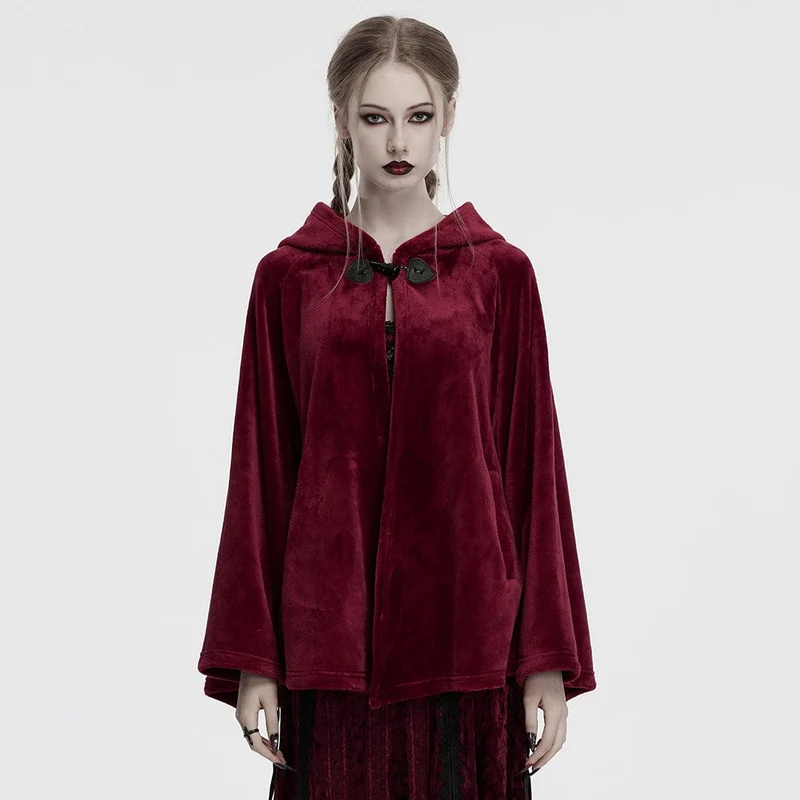 Gothic-Samtmantel mit Mond-Stickerei für Damen in Rot