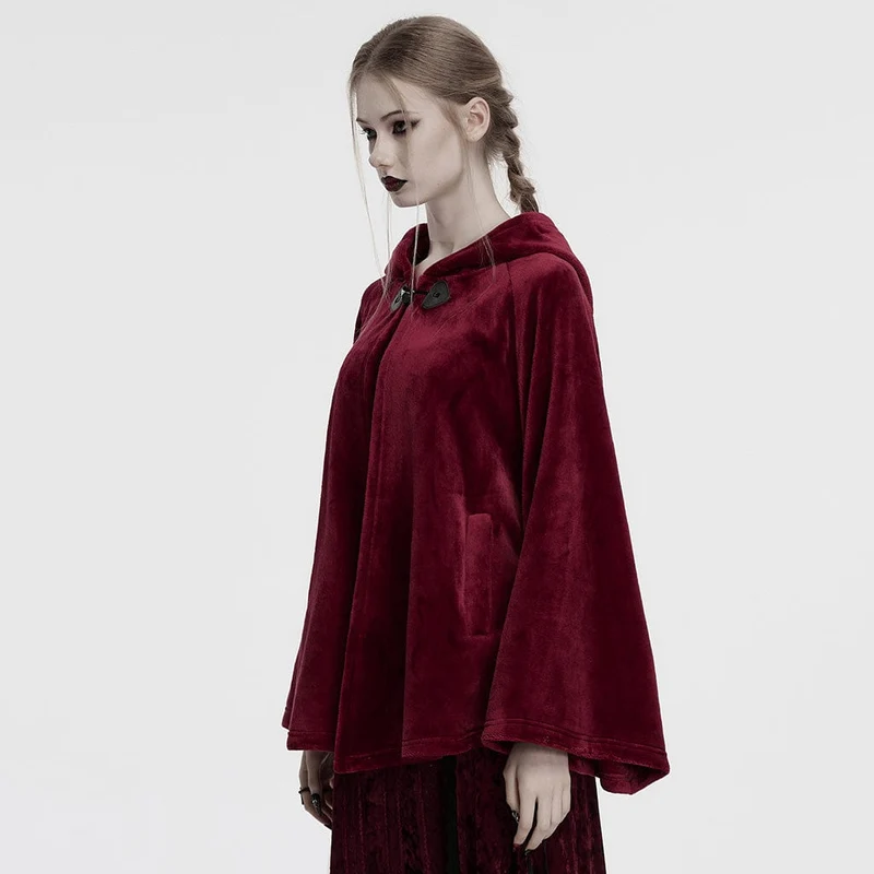 Gothic-Samtmantel mit Mond-Stickerei für Damen in Rot