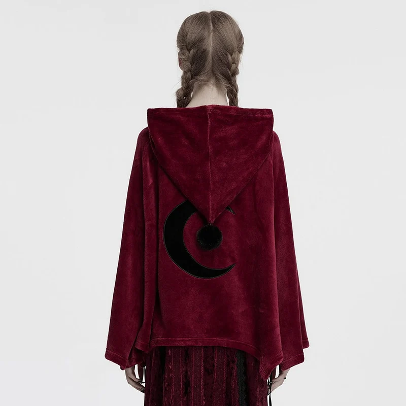 Gothic-Samtmantel mit Mond-Stickerei für Damen in Rot