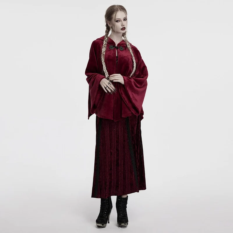 Gothic-Samtmantel mit Mond-Stickerei für Damen in Rot