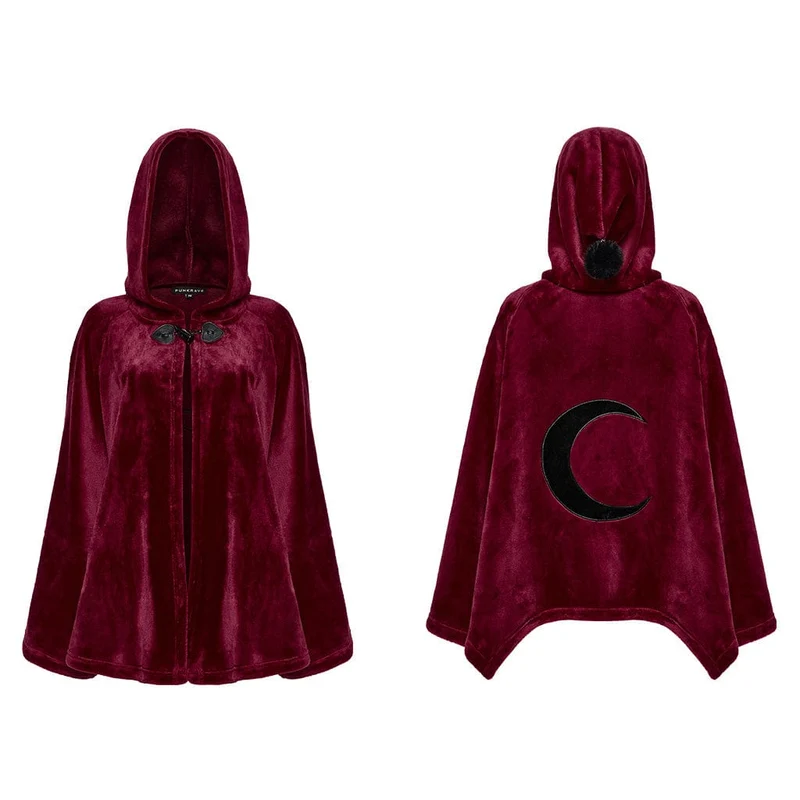 Gothic-Samtmantel mit Mond-Stickerei für Damen in Rot