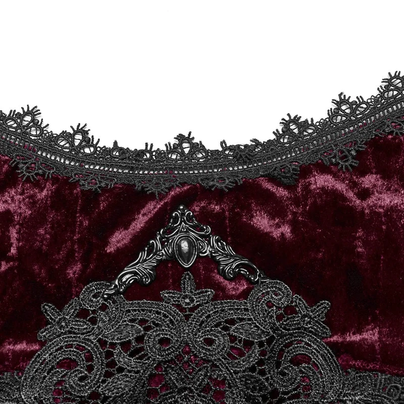Gothic-Schnürkleid aus Samt mit Blumenstickerei für Damen in Rot
