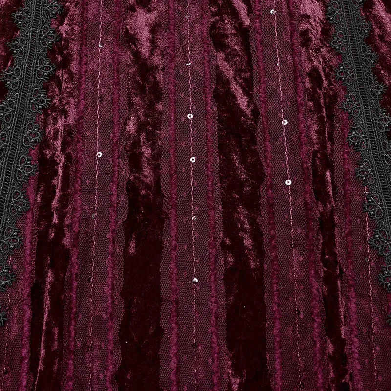 Gothic-Schnürkleid aus Samt mit Blumenstickerei für Damen in Rot