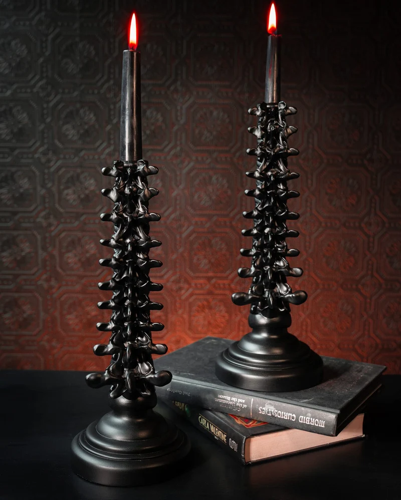 Schwarzer Wirbelsäule Gothic Kerzenhalter 34cm
