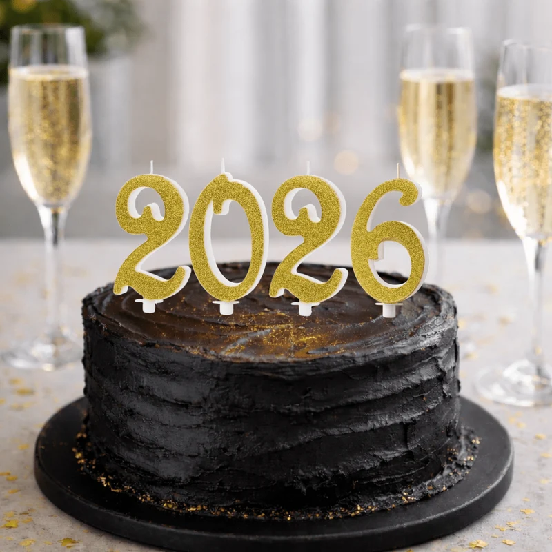 XL Silvesterkerzen "2026" Gold Glitzer