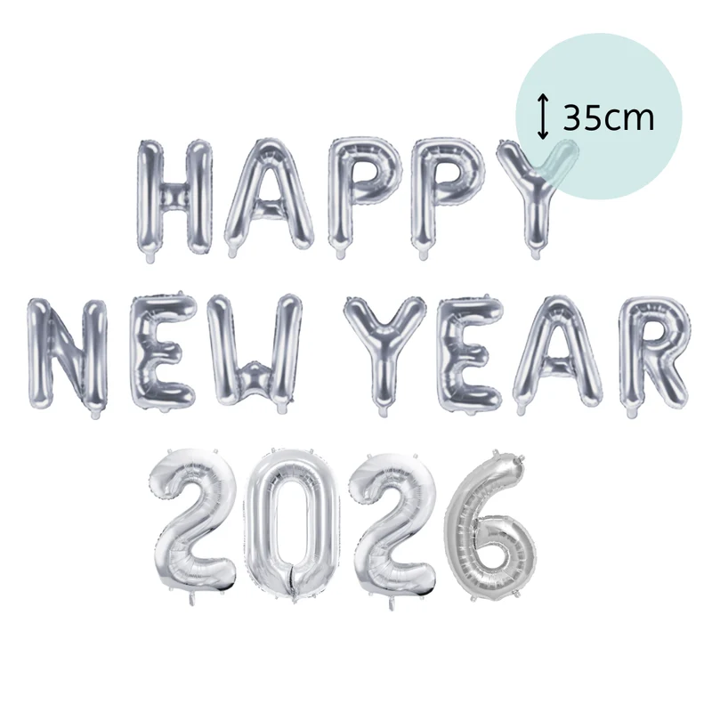 Ballonschriftzug "Happy New Year 2026" Silber