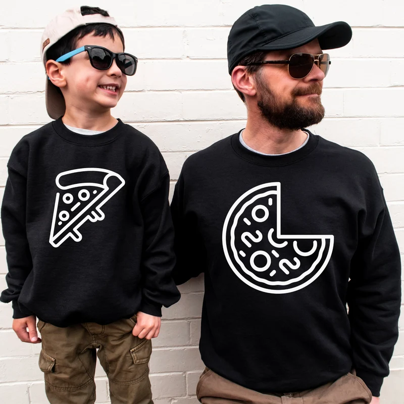 Vater Sohn Partnerlook Pizza Pullover Mama Tochter Outfit Set Pizza Scheibe Sweater Valentinstag Geschenk Vatertag Papa Weihnachtsgeschenk