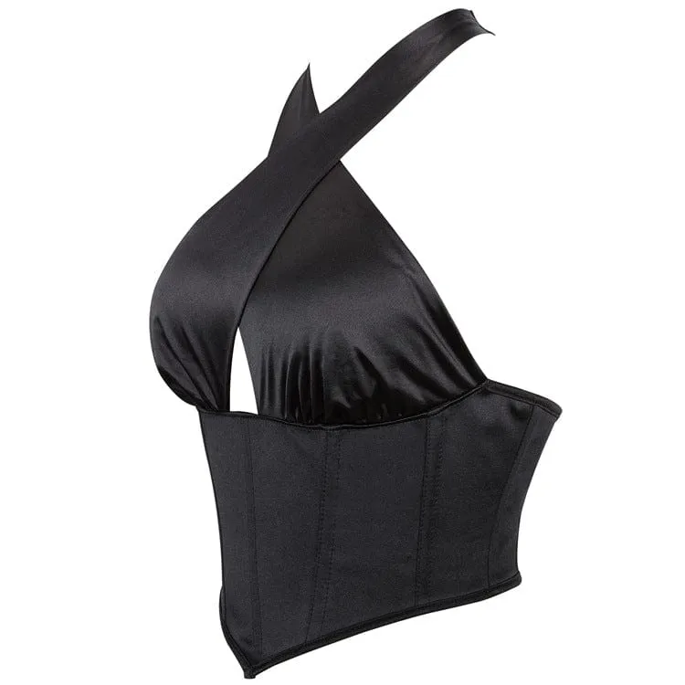 Gothic-Überbrustkorsett mit Kreuz und Neckholder für Damen