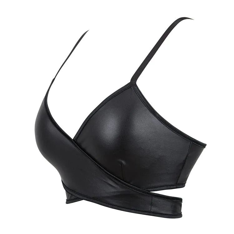 Punk-Bustier aus Kunstleder mit gekreuzten Riemchen für Damen