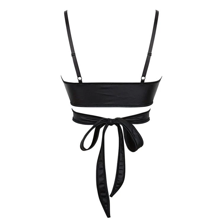 Punk-Bustier aus Kunstleder mit gekreuzten Riemchen für Damen