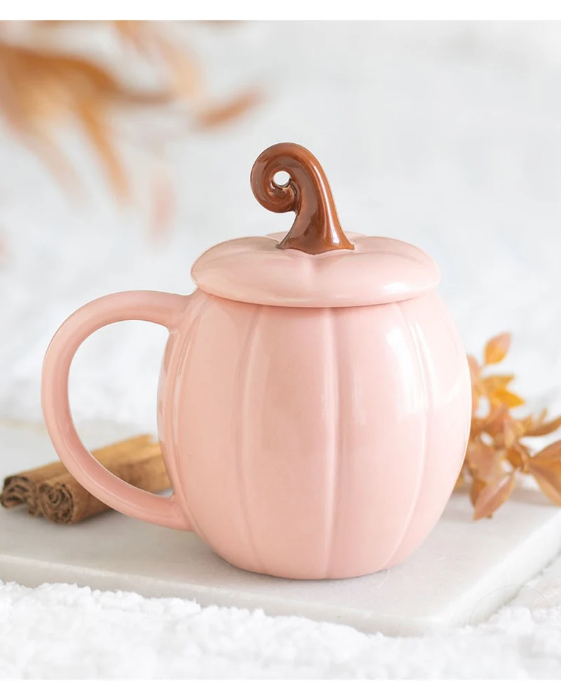 Kürbisbecher Rosa mit Deckel 14,5 cm