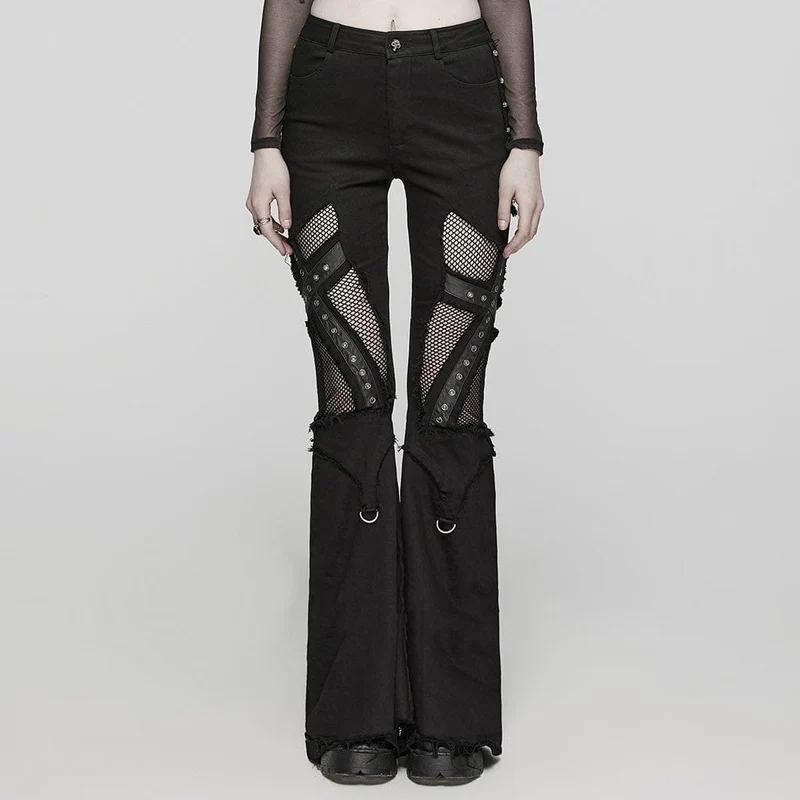 Punk-Mesh-Ösenring-Schlaghose für Damen