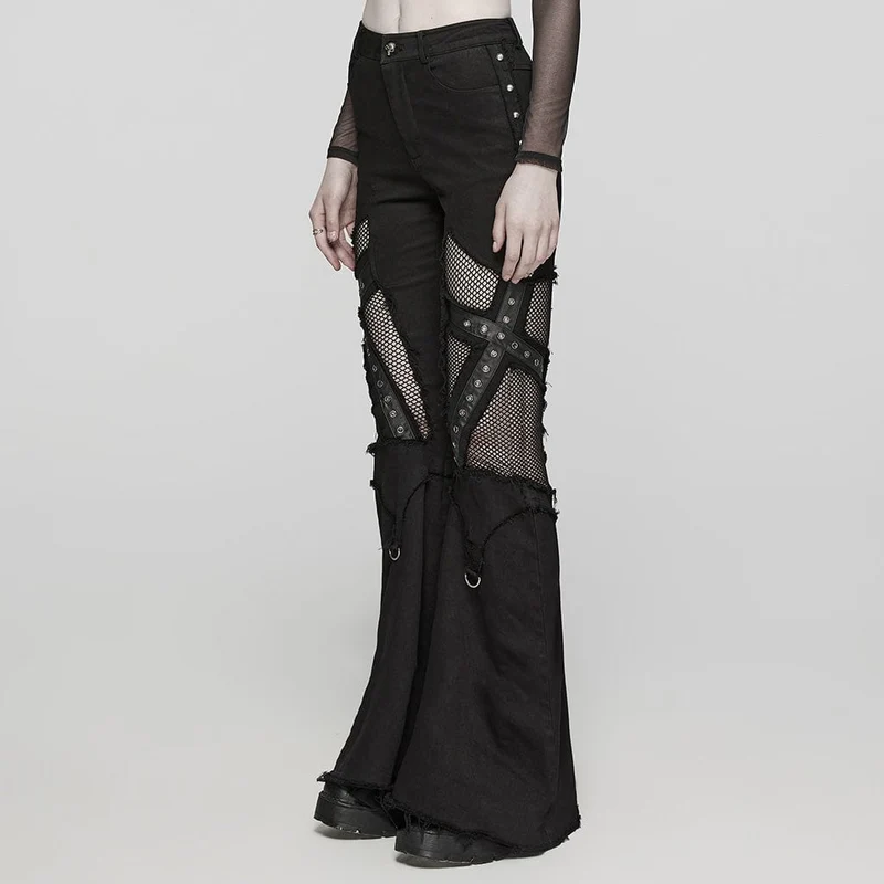 Punk-Mesh-Ösenring-Schlaghose für Damen