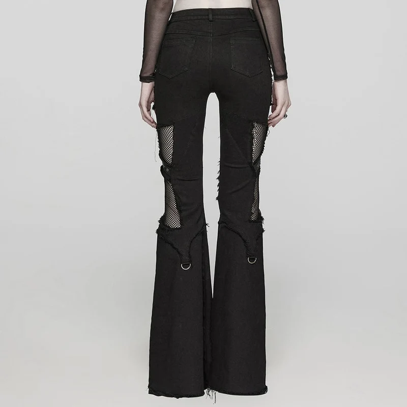 Punk-Mesh-Ösenring-Schlaghose für Damen