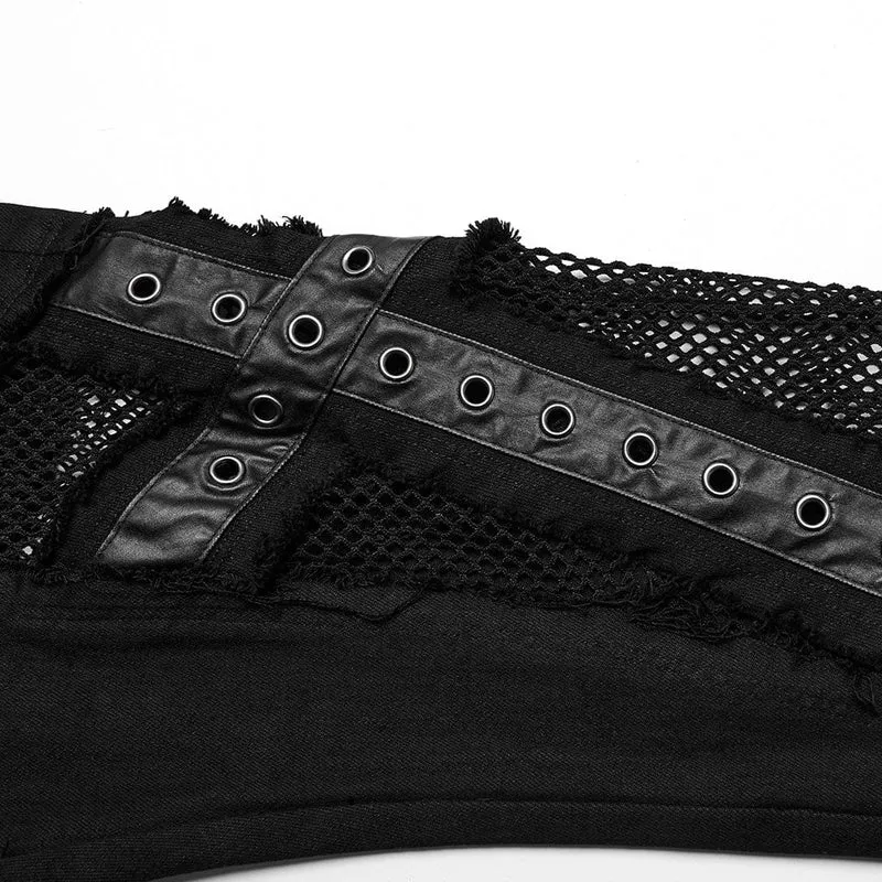 Punk-Mesh-Ösenring-Schlaghose für Damen