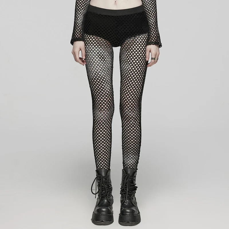 Punk-Batik-Mesh-Leggings für Damen in Schwarz