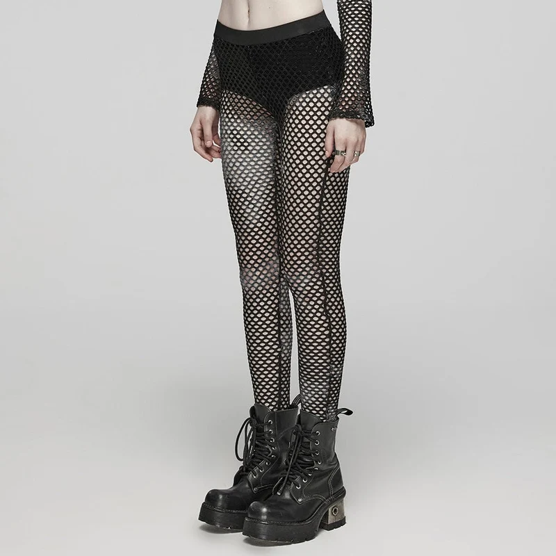 Punk-Batik-Mesh-Leggings für Damen in Schwarz