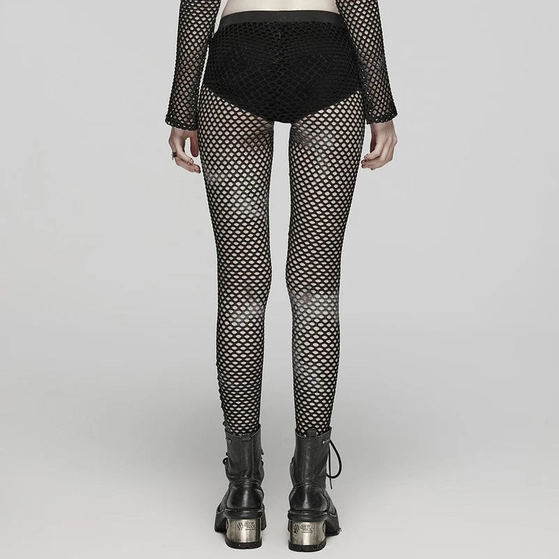 Punk-Batik-Mesh-Leggings für Damen in Schwarz