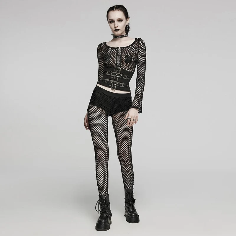 Punk-Batik-Mesh-Leggings für Damen in Schwarz