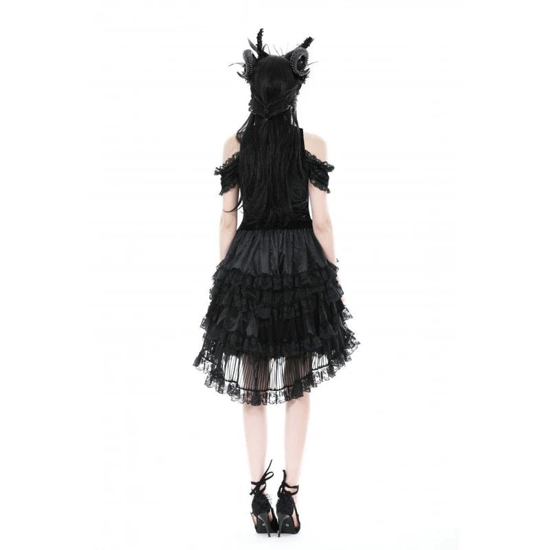 Schulterfreies, schulterfreies Gothic-Top aus Samt mit Spitzenspleiß für Damen