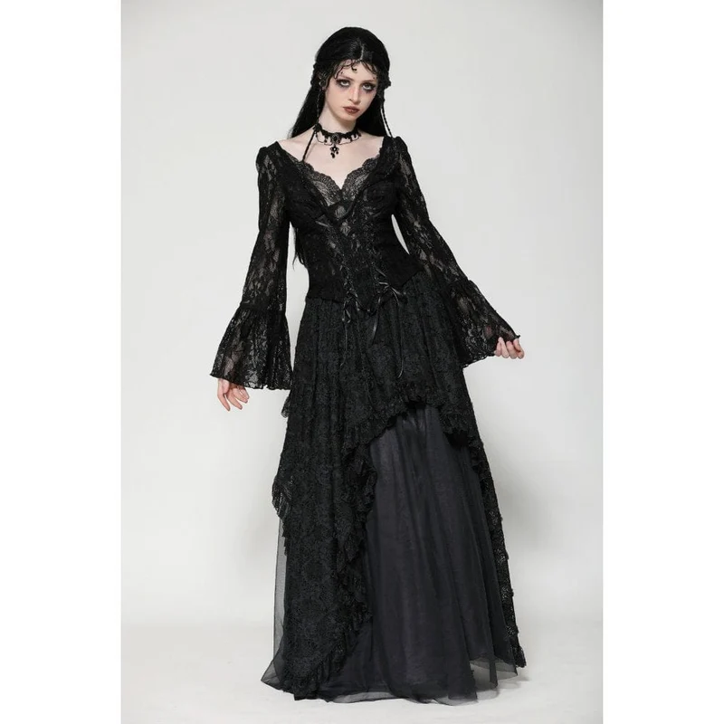 Gothic-Langarmhemd mit Schnürung aus Spitze für Damen