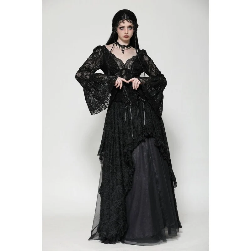 Gothic-Langarmhemd mit Schnürung aus Spitze für Damen