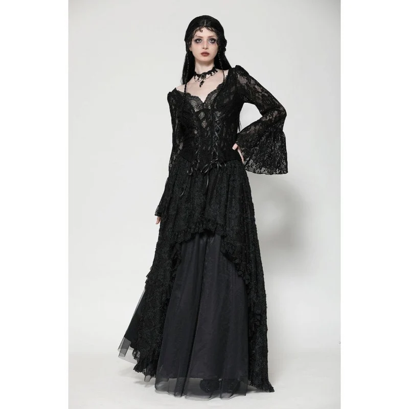 Gothic-Langarmhemd mit Schnürung aus Spitze für Damen