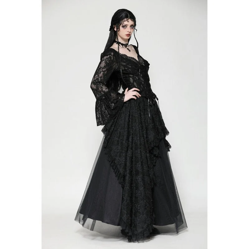 Gothic-Langarmhemd mit Schnürung aus Spitze für Damen
