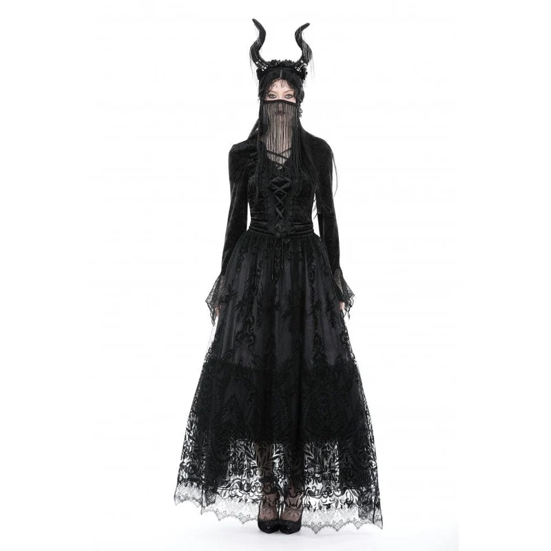 Damen-Gothic-Rock mit unregelmäßiger Beflockung und Mesh-Gewürz