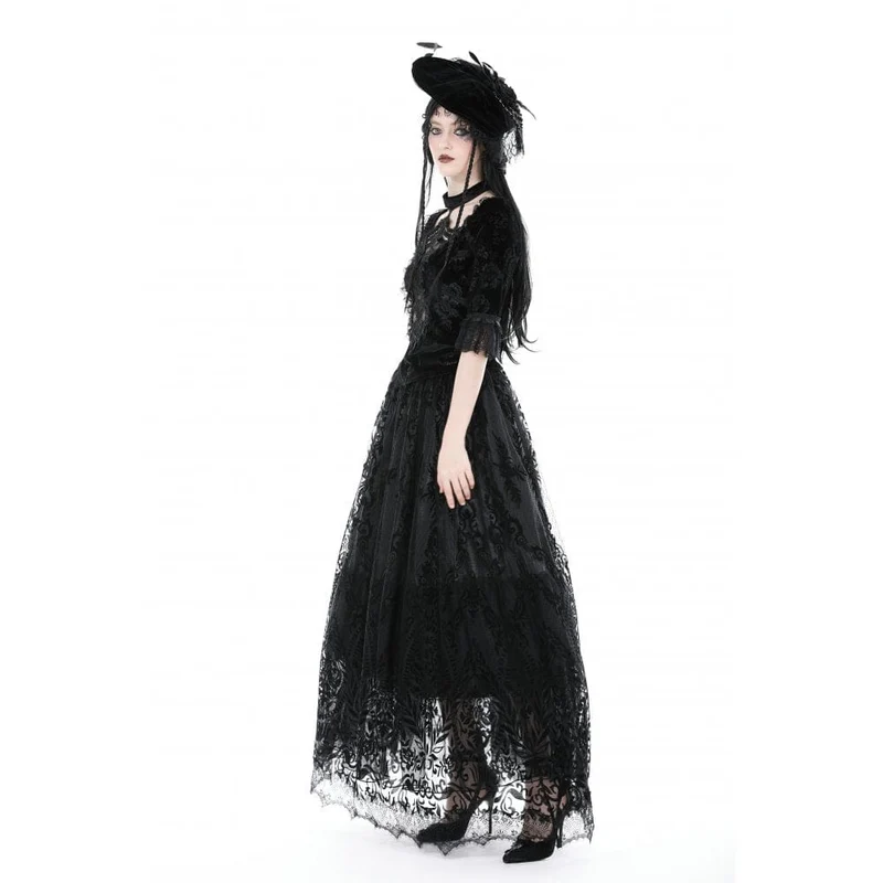 Damen-Gothic-Rock mit unregelmäßiger Beflockung und Mesh-Gewürz