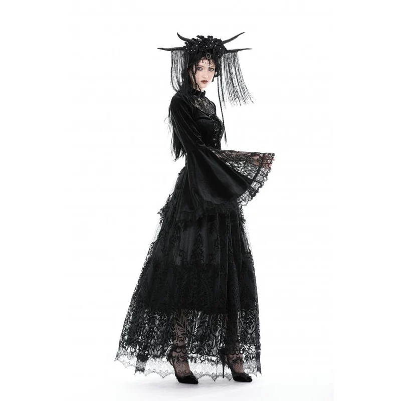 Damen-Gothic-Rock mit unregelmäßiger Beflockung und Mesh-Gewürz