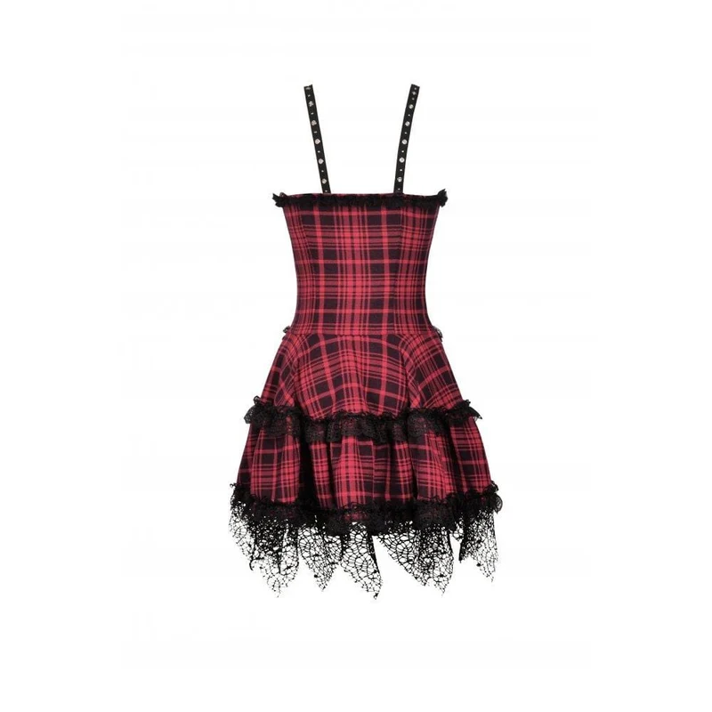 Punk-Slipkleid mit Spitzensaum, Karomuster und Lagenlook für Damen, Abschlusskleid