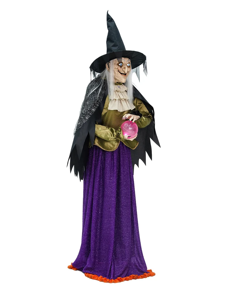 Madame Morbella Hexe mit Kristallkugel Halloween Animatronic 182cm