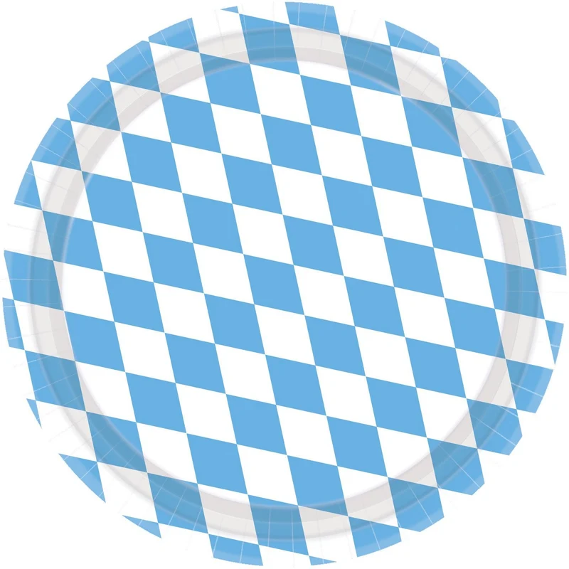Pappteller Oktoberfest Kariert Hellblau-Weiß 8 Stk.