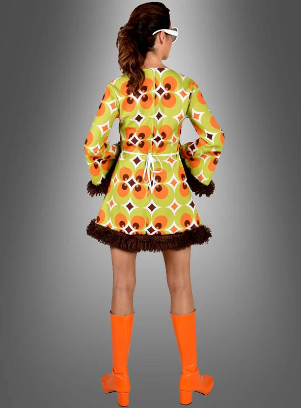 70er Retrokleid Damen grün-braun