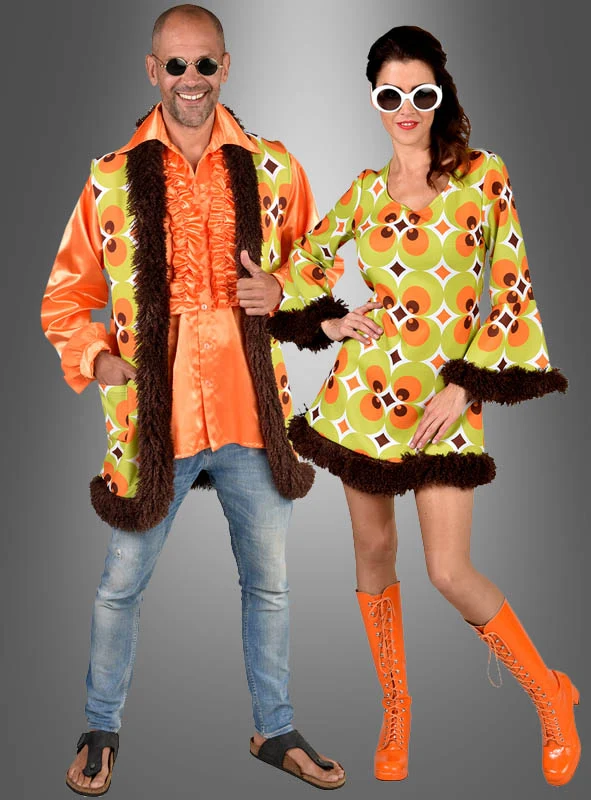 70er Retrokleid Damen grün-braun