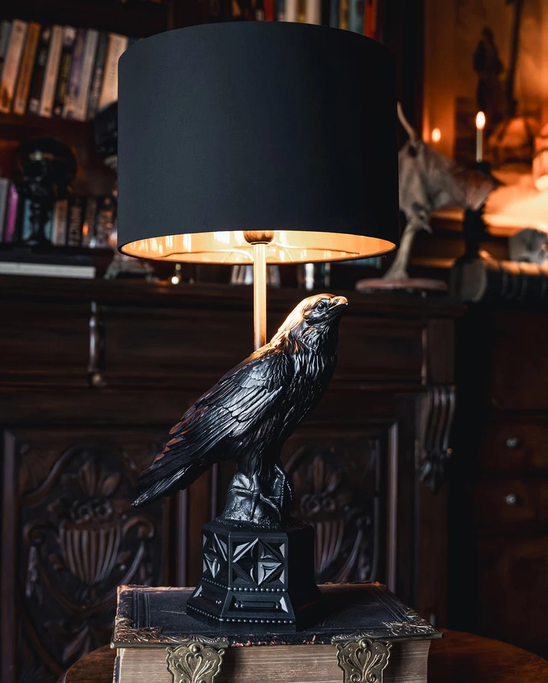 Schwarze Raben Tischlampe mit Lampenschirm 60cm