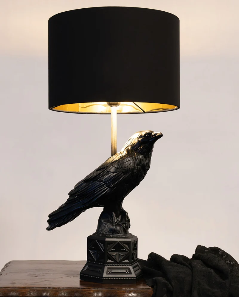 Schwarze Raben Tischlampe mit Lampenschirm 60cm