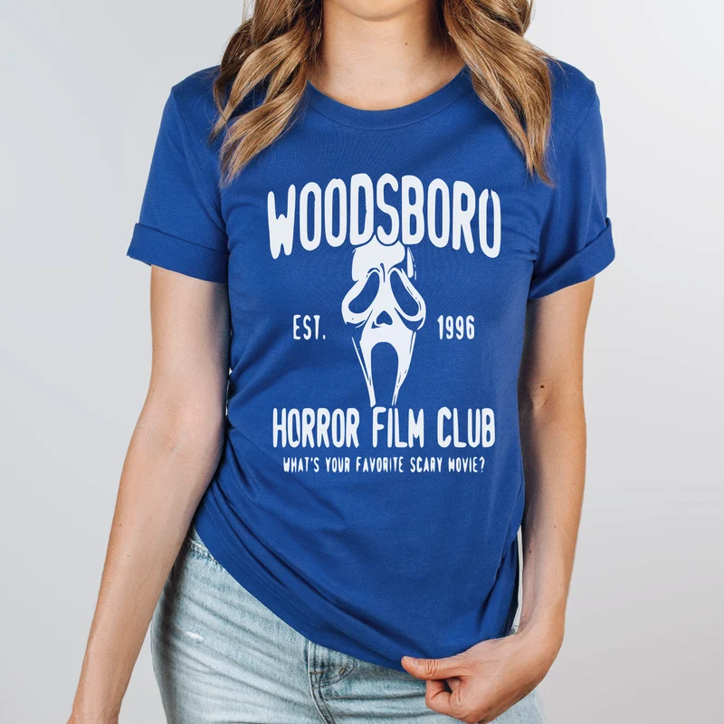 Halloween Shirt Woodsboro Horror Film Club Shirt Scary Movie T-Shirt Scream Unisex Shirt Parodie Fun Satire
